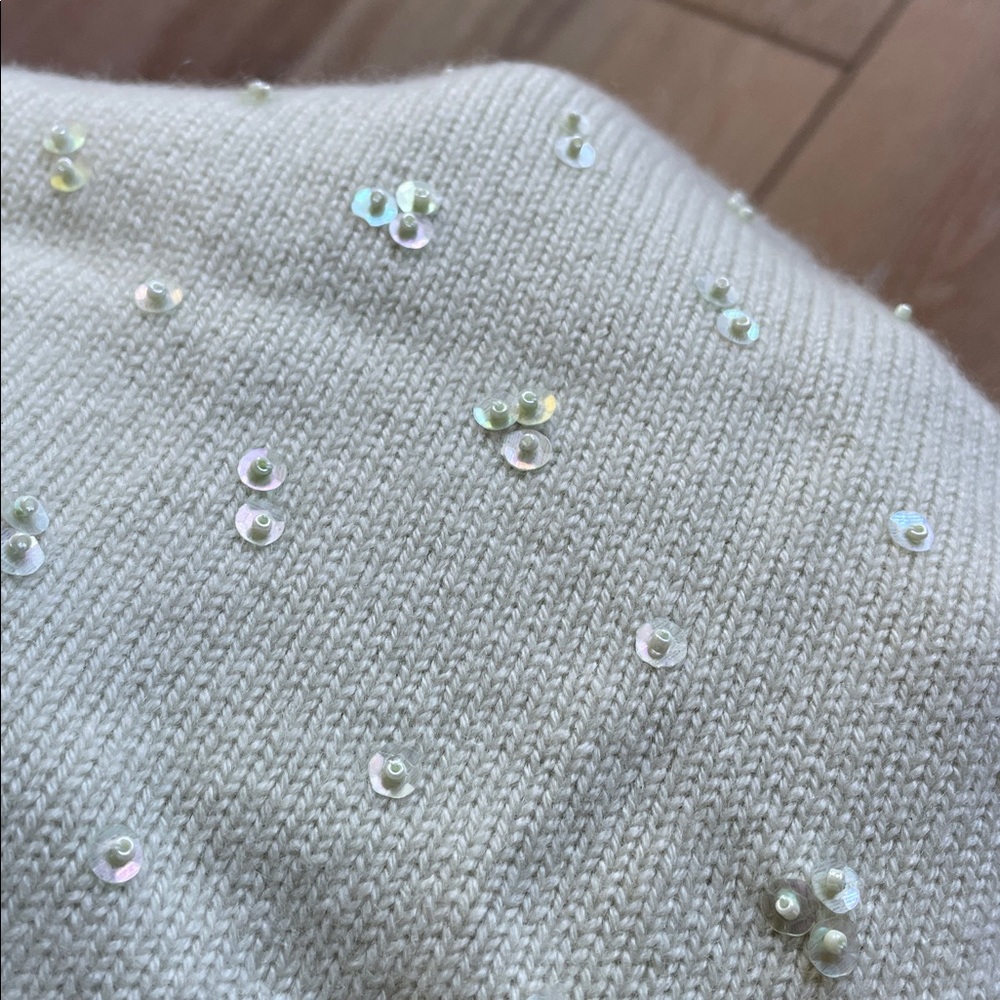 Doen Cashmere Pearl-Embellished Cream Women's Cardigan Sweater - Picture 9 of 14